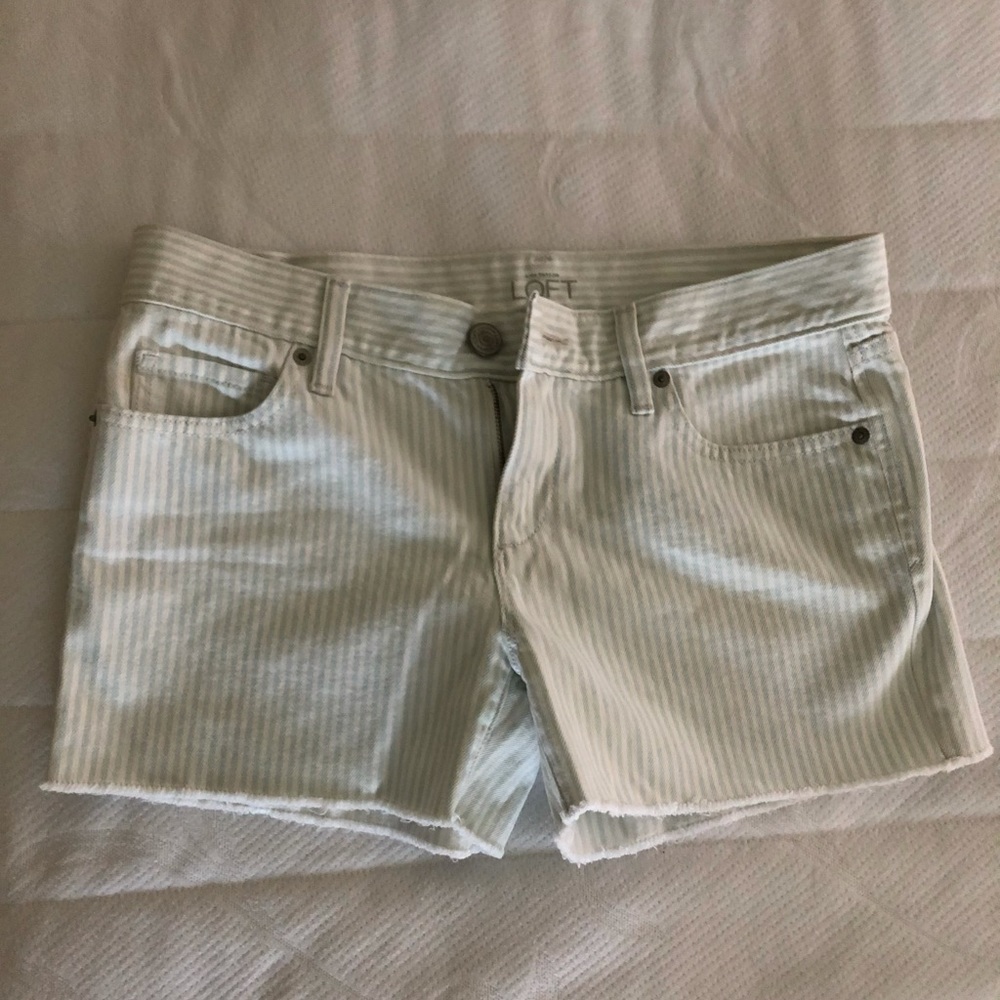 Loft baby blue and white stripe shorts